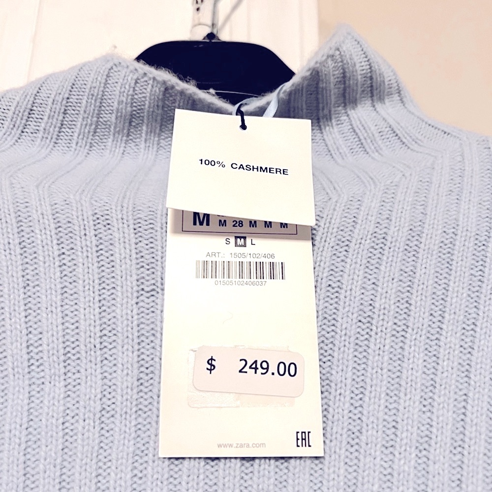 Zara blue cashmere mock neck sweater. Medium - Picture 2 of 3